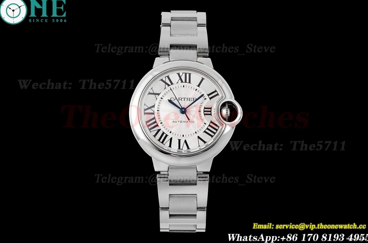 White 33mm AF Cartier NH05 Bleu SS SS Ballon De Dial 1202